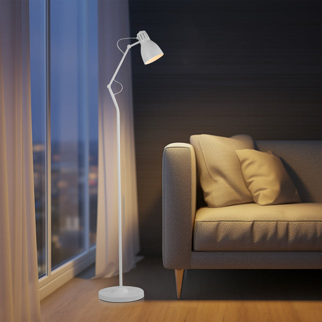 Nord Metal Floor Lamp White Satin Chrome Antique Brass Modern Lighting.