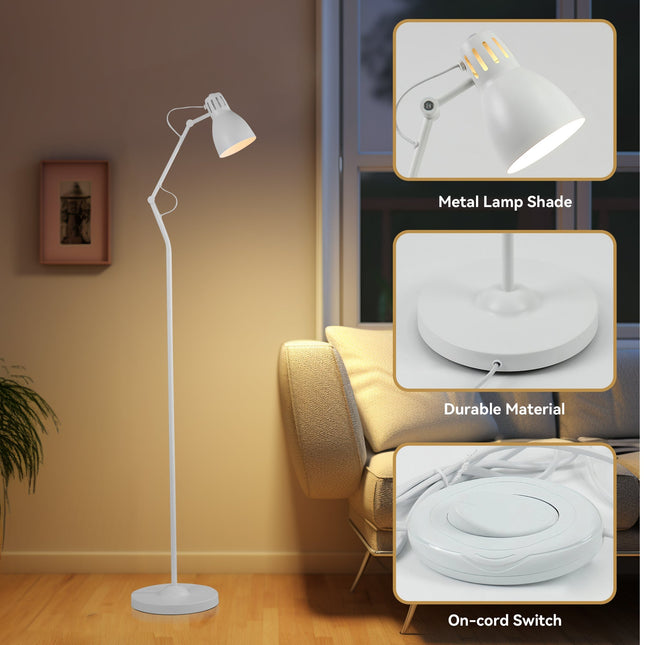 Nord Metal Floor Lamp White Satin Chrome Antique Brass Modern Lighting.