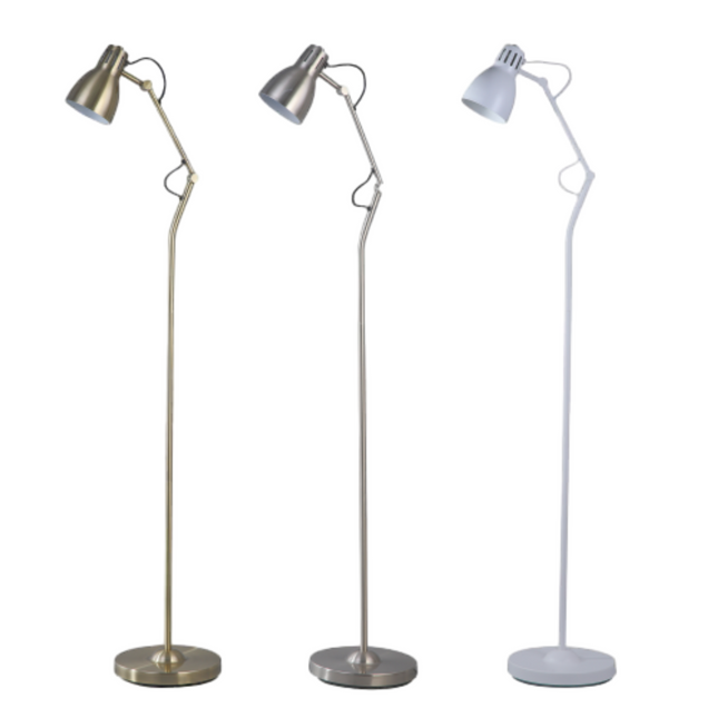 Nord Metal Floor Lamp White Satin Chrome Antique Brass Modern Lighting.