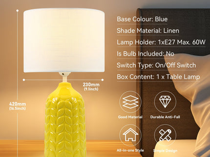 Bloom Ceramic Table Lamp Yellow Blue Green Elegant Retro Modern Lighting.