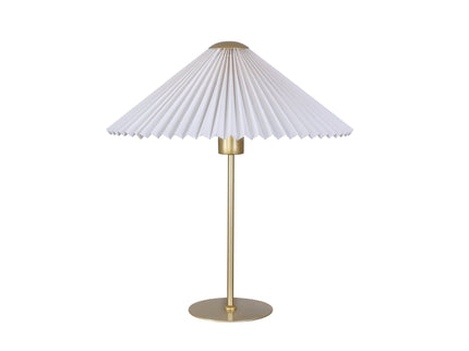 Peck Pleated Table Lamp with White Shade and Gold Finish.