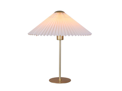 Peck Pleated Table Lamp with White Shade and Gold Finish.