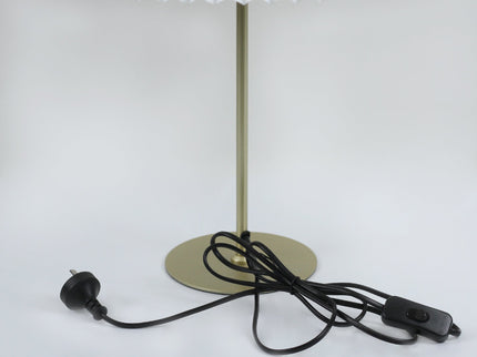 Peck Pleated Table Lamp with White Shade and Gold Finish.