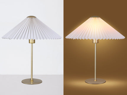 Peck Pleated Table Lamp with White Shade and Gold Finish.