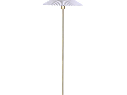 Peck Pleated Floor Lamp with White Shade and Gold Base.