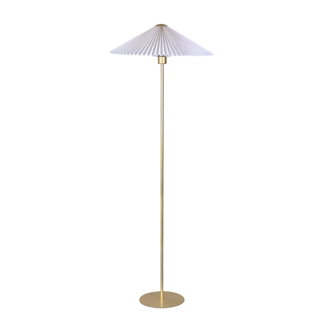 Peck Pleated Floor Lamp with White Shade and Gold Base.