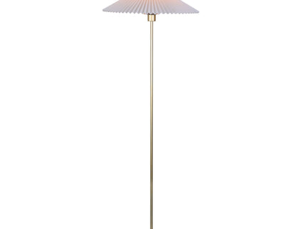 Peck Pleated Floor Lamp with White Shade and Gold Base.