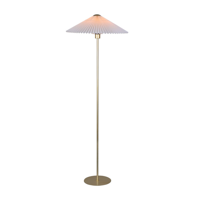 Peck Pleated Floor Lamp with White Shade and Gold Base.