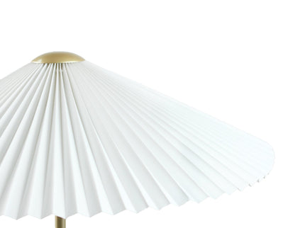 Peck Pleated Floor Lamp with White Shade and Gold Base.
