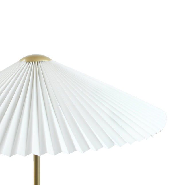 Peck Pleated Floor Lamp with White Shade and Gold Base.