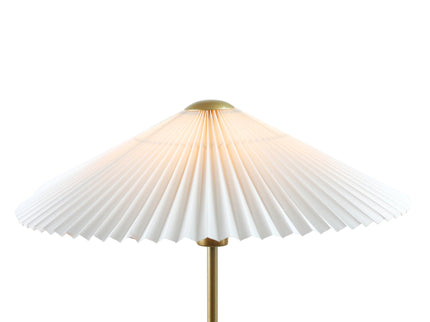 Peck Pleated Floor Lamp with White Shade and Gold Base.