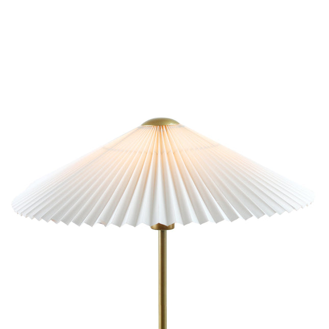 Peck Pleated Floor Lamp with White Shade and Gold Base.