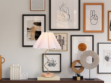 Kalmar Table Lamp with Gold Metal Base and Cream Shade.