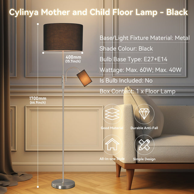 Cylinya Mother and Child Floor Lamp Black White Elegant Dual Light.