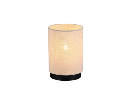 Linea Table Lamp with Fabric Linen Shade and Black Iron Base.