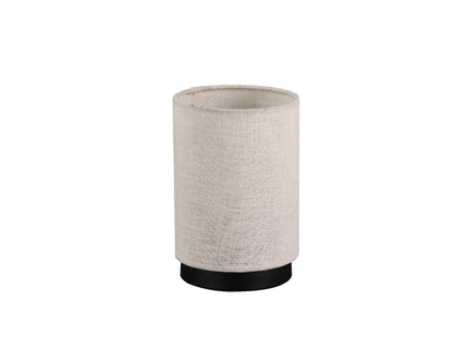 Linea Table Lamp with Fabric Linen Shade and Black Iron Base.