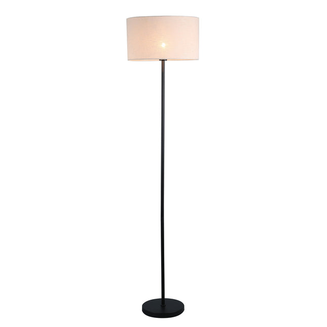Linea Floor Lamp with Fabric Linen Shade and Iron Base.