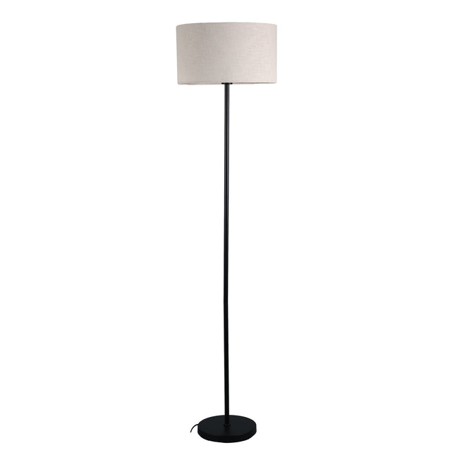 Linea Floor Lamp with Fabric Linen Shade and Iron Base.