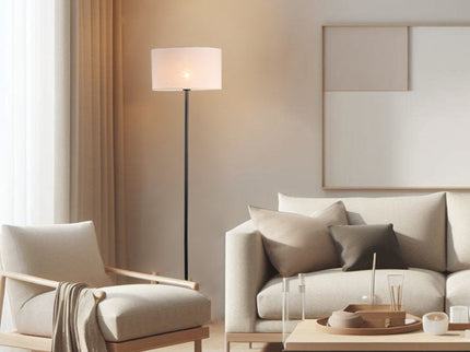 Linea Floor Lamp with Fabric Linen Shade and Iron Base.