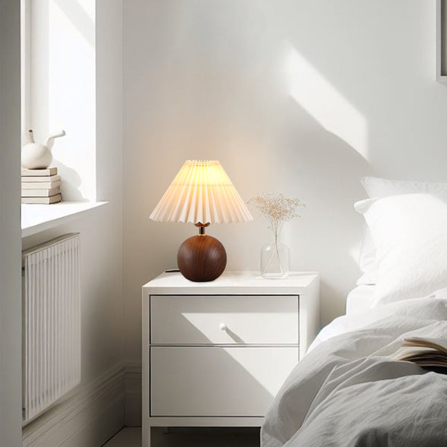 Orbelle Table Lamp White Walnut Ceramic Base Fabric Shade.