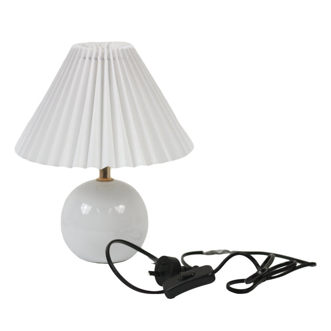 Orbelle Table Lamp White Walnut Ceramic Base Fabric Shade.
