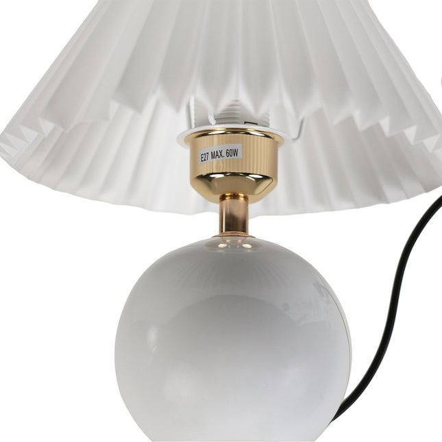Orbelle Table Lamp White Walnut Ceramic Base Fabric Shade.