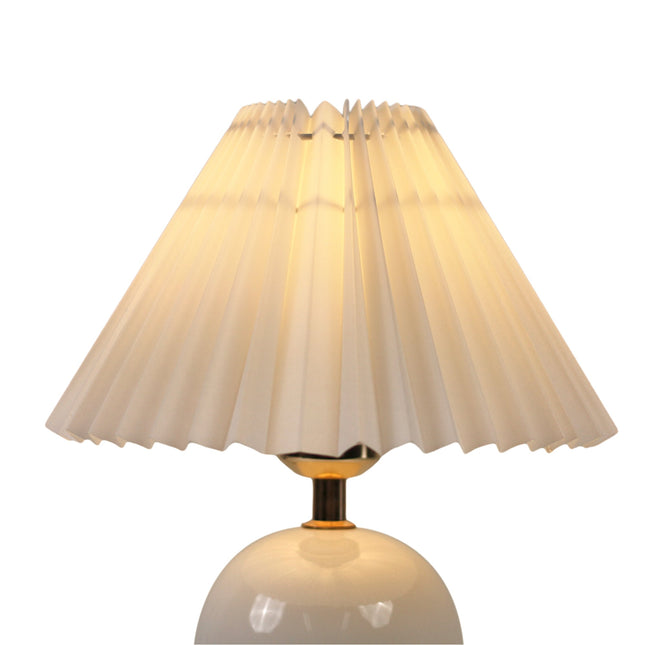 Orbelle Table Lamp White Walnut Ceramic Base Fabric Shade.