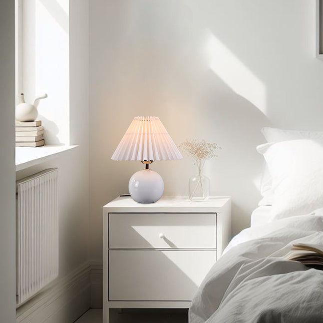 Orbelle Table Lamp White Walnut Ceramic Base Fabric Shade.