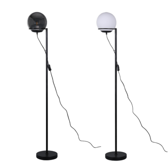 Sphera Floor Lamp Opal Smoky Glass with Iron Base for Indoor Use.