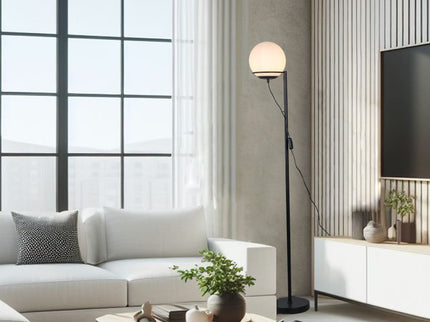 Sphera Floor Lamp Opal Smoky Glass with Iron Base for Indoor Use.