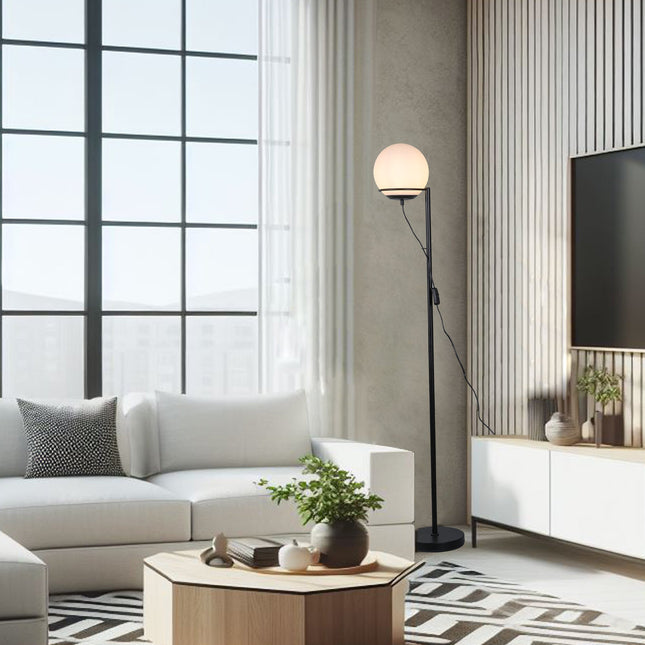 Sphera Floor Lamp Opal Smoky Glass with Iron Base for Indoor Use.