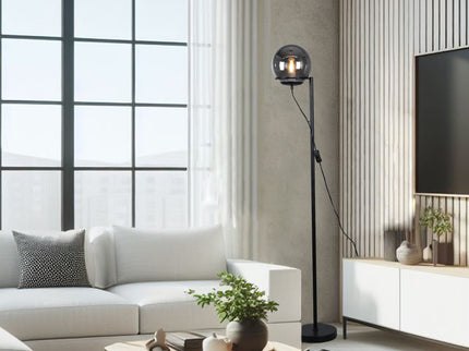 Sphera Floor Lamp Opal Smoky Glass with Iron Base for Indoor Use.