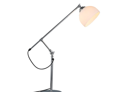 Noemi Table Lamp with Chrome Base and Glass Shade for Indoor Use.