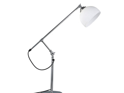 Noemi Table Lamp with Chrome Base and Glass Shade for Indoor Use.
