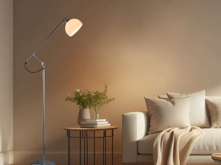 Noemi Floor Lamp with Chrome Base and Glass Shade for Living Room.