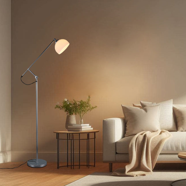 Noemi Floor Lamp with Chrome Base and Glass Shade for Living Room.