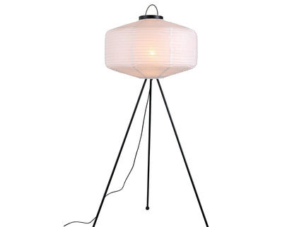 Seren Tripod Floor Lamp with White Paper Shade for Living Room.