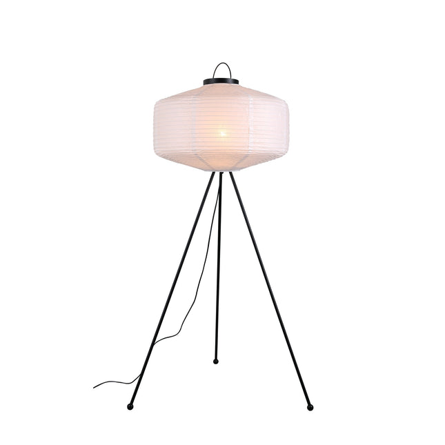 Seren Tripod Floor Lamp with White Paper Shade for Living Room.
