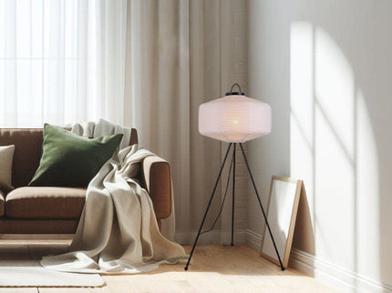 Seren Tripod Floor Lamp with White Paper Shade for Living Room.