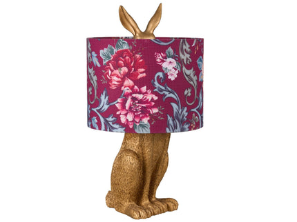 Thistle Rabbit Sitting Table Lamp with Red Flower Shade.