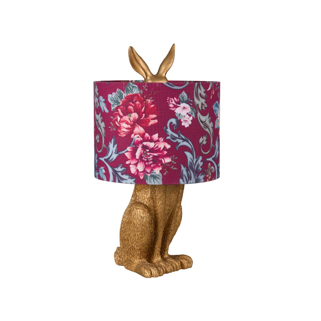Thistle Rabbit Sitting Table Lamp with Red Flower Shade.