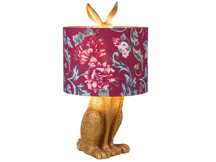 Thistle Rabbit Sitting Table Lamp with Red Flower Shade.