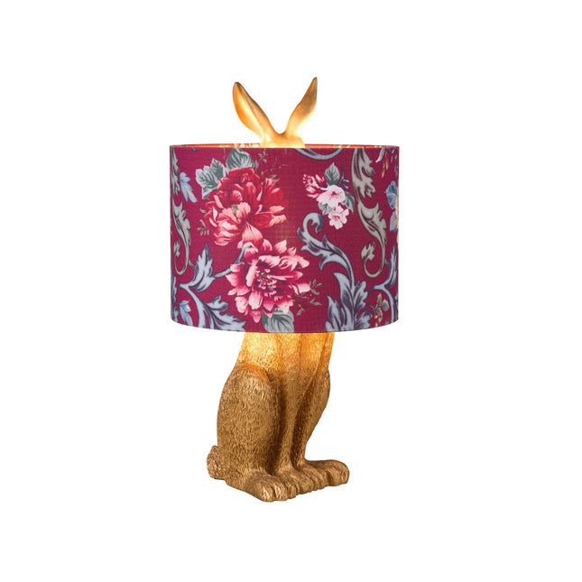 Thistle Rabbit Sitting Table Lamp with Red Flower Shade.