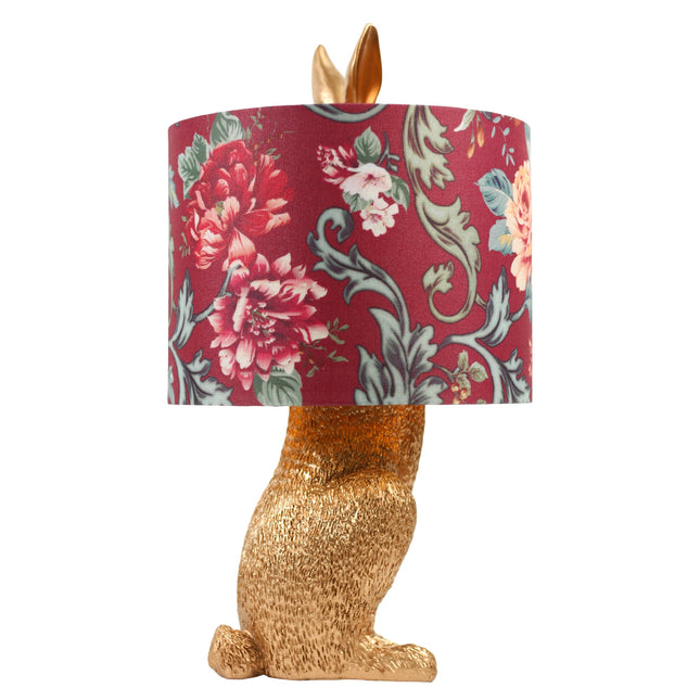 Thistle Rabbit Sitting Table Lamp with Red Flower Shade.