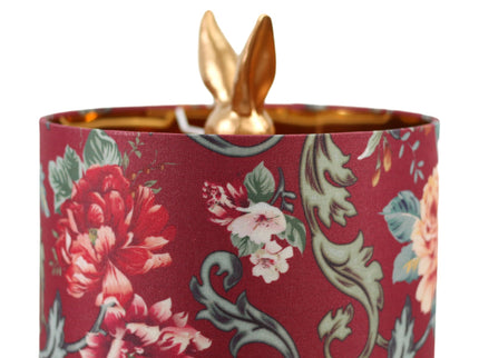 Thistle Rabbit Sitting Table Lamp with Red Flower Shade.