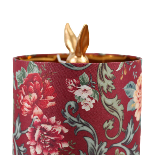 Thistle Rabbit Sitting Table Lamp with Red Flower Shade.
