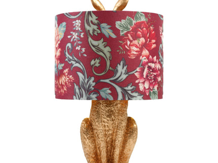 Thistle Rabbit Sitting Table Lamp with Red Flower Shade.