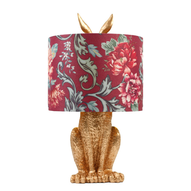 Thistle Rabbit Sitting Table Lamp with Red Flower Shade.