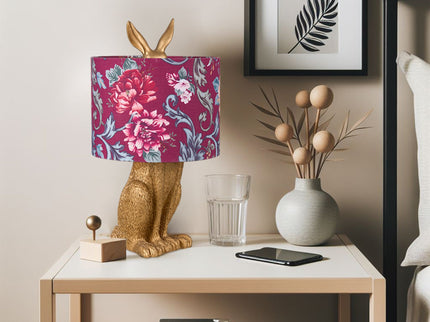 Thistle Rabbit Sitting Table Lamp with Red Flower Shade.