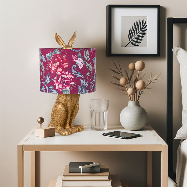 Thistle Rabbit Sitting Table Lamp with Red Flower Shade.